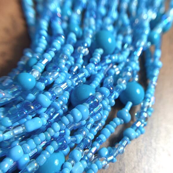 Vintage Multi Strand Blue Statement Glass Station Seed Bead Bib Collar Necklace - Picture 12 of 13